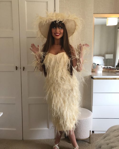 Image of Ostrich Feather Dress, Hat and Gloves Set