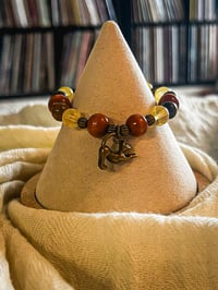 Image 1 of Gemstone Blend Bracelet - Bronze Cat Charm