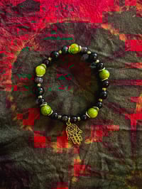 Image 2 of Silver Obsidian Gemstone Bracelet - Hamsa Hand Charm