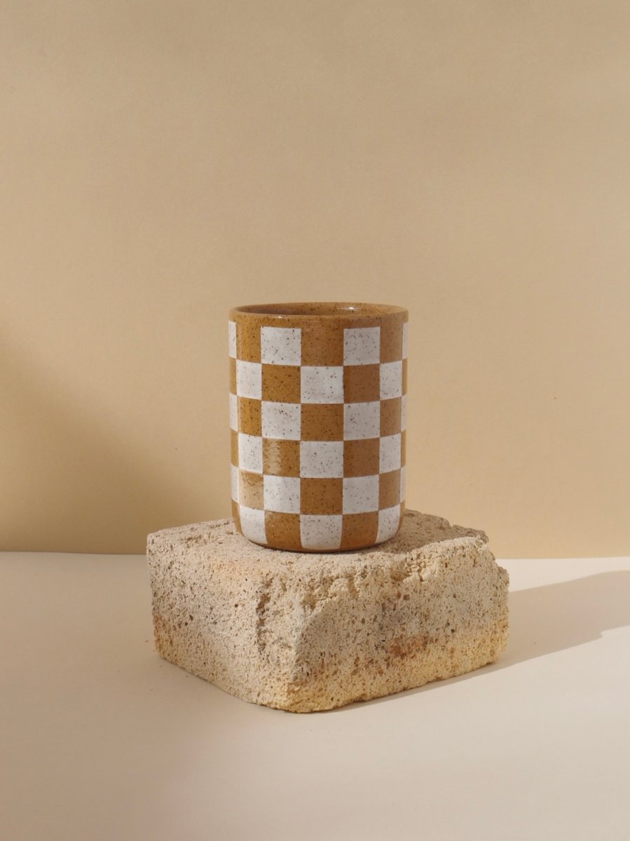 Tan & White Checkered Cup Preorder | JO AND CLAY