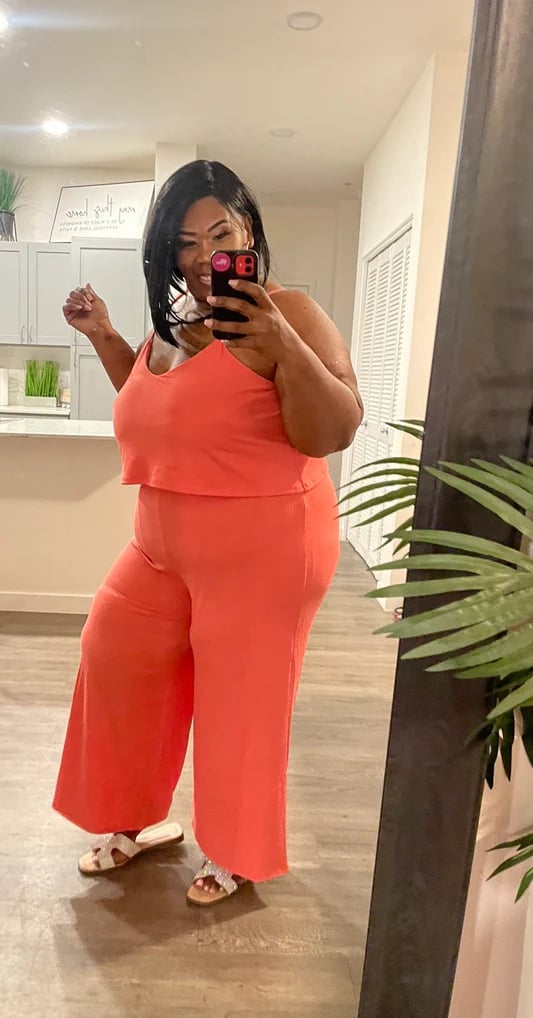 Image of 3PACK PLUS SIZE WIDE LEG GAUCHO STYLE SPAGHETTI STRAP JUMPSUIT-CORAL