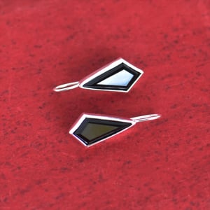 Image of Black Agate kite shape faceted cut wire hook silver earrings