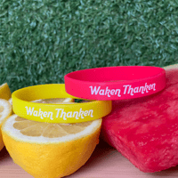 Image 2 of Waken Thanken Wristbands - LEMON YELLOW & WATERMELON RED