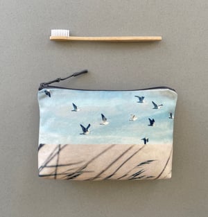 Image of Birds + reeds, wash bag, make-up, toiletries zipper pouch