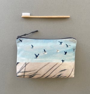 Image of Birds + reeds, wash bag, make-up, travel zipper pouch