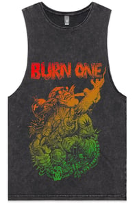 Image 1 of PRE ORDER - BURN ONE TANK TOP, BLACK STONE WITH RASTA FADE