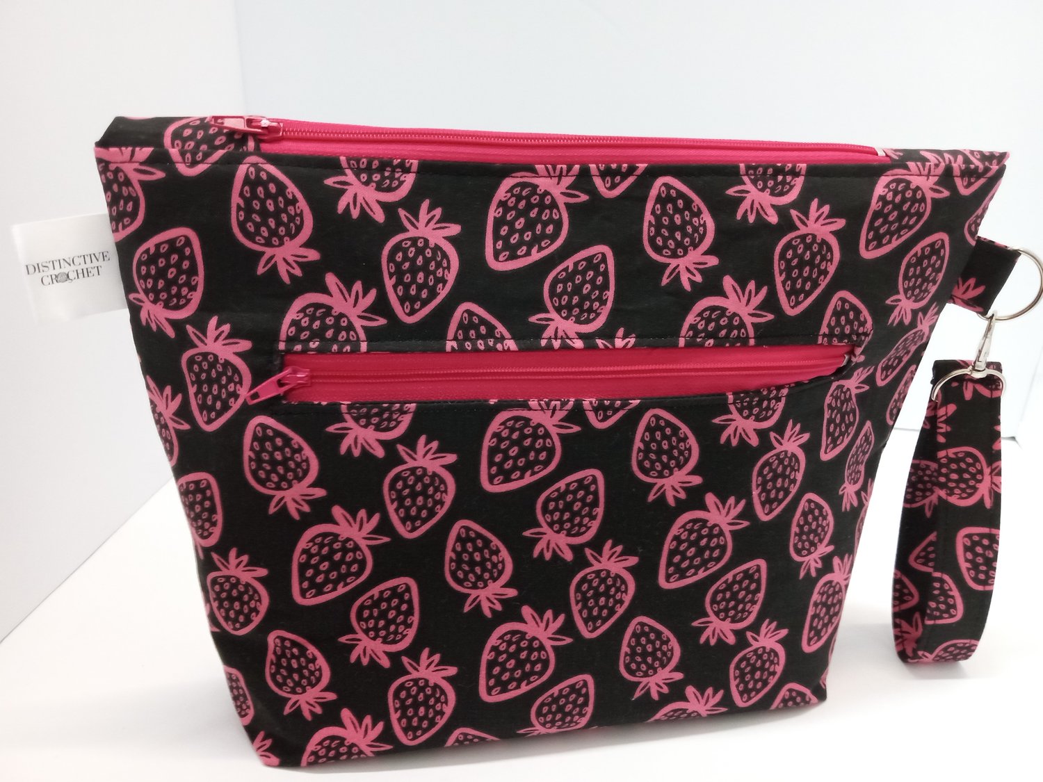 Image of Strawberry Small Project Bag with front zipper pocket Reg $25.00 Now on sale for $20.00