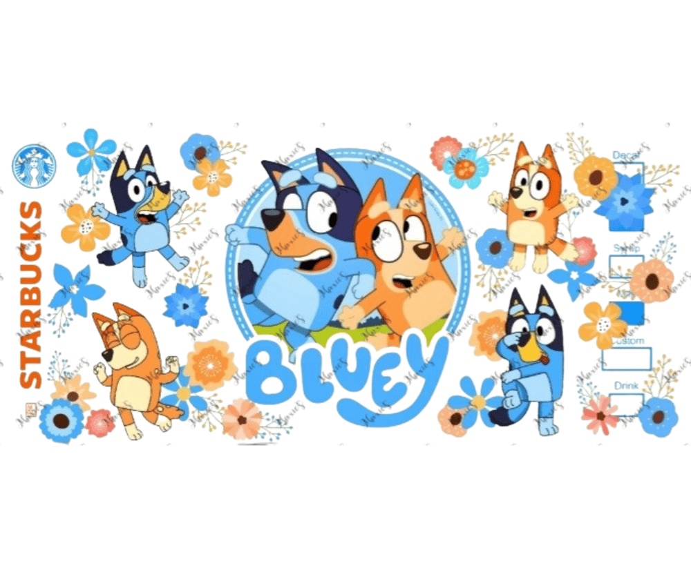 Image of Blue Puppy Starbbie Graphic Design 16oz. Sublimation Cup Wrap Print