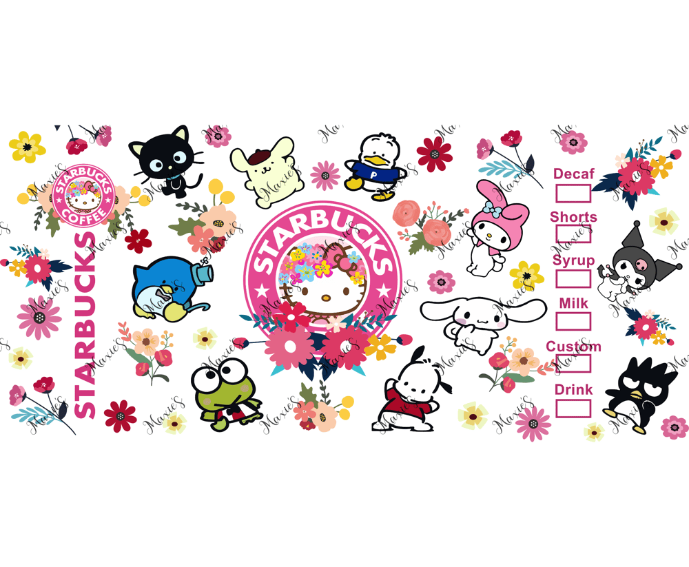 Image of Kitty & Friends Starbbie Graphic Design 16oz. Sublimation Cup Wrap Print 