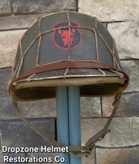 Image 5 of WWII M1 Helmet 34th Infantry Division Schlueter Fixed bale & replica rayon Hawley Liner. NCO. 