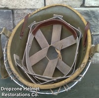 Image 17 of WWII M1 Helmet 34th Infantry Division Schlueter Fixed bale & replica rayon Hawley Liner. NCO.