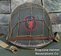 Image 9 of WWII M1 Helmet 34th Infantry Division Schlueter Fixed bale & replica rayon Hawley Liner. NCO.