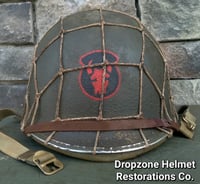 Image 9 of WWII M1 Helmet 34th Infantry Division Schlueter Fixed bale & replica rayon Hawley Liner. NCO. 