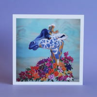 Image 1 of Giraffe Among the Bougainvillea Square Print/Postcard