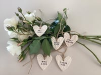 Image 3 of Sentiment heart shaped clay tags 