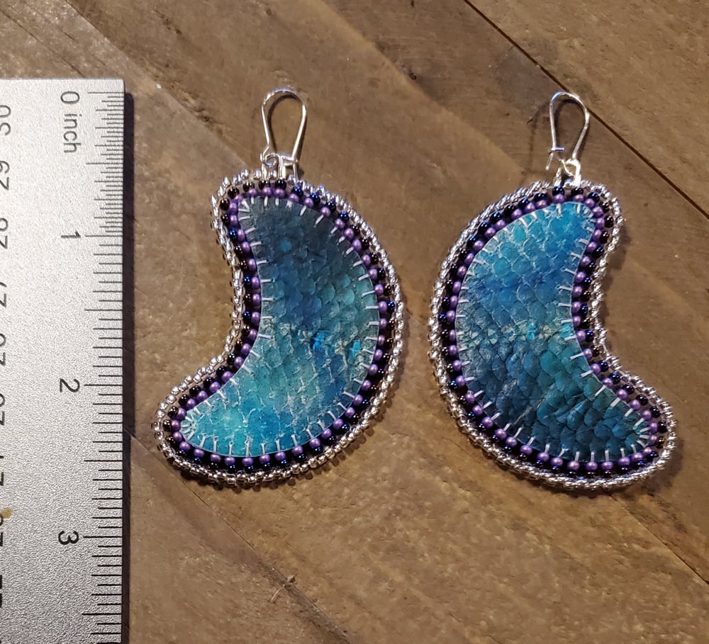 Image of Reversible Salmon Skin Beaded Moon Earrings