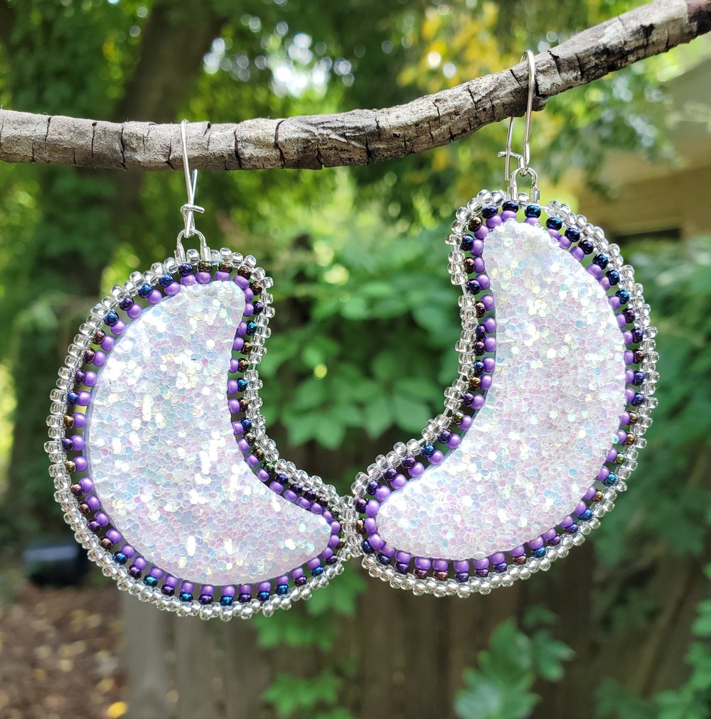 Image of Reversible Salmon Skin Beaded Moon Earrings