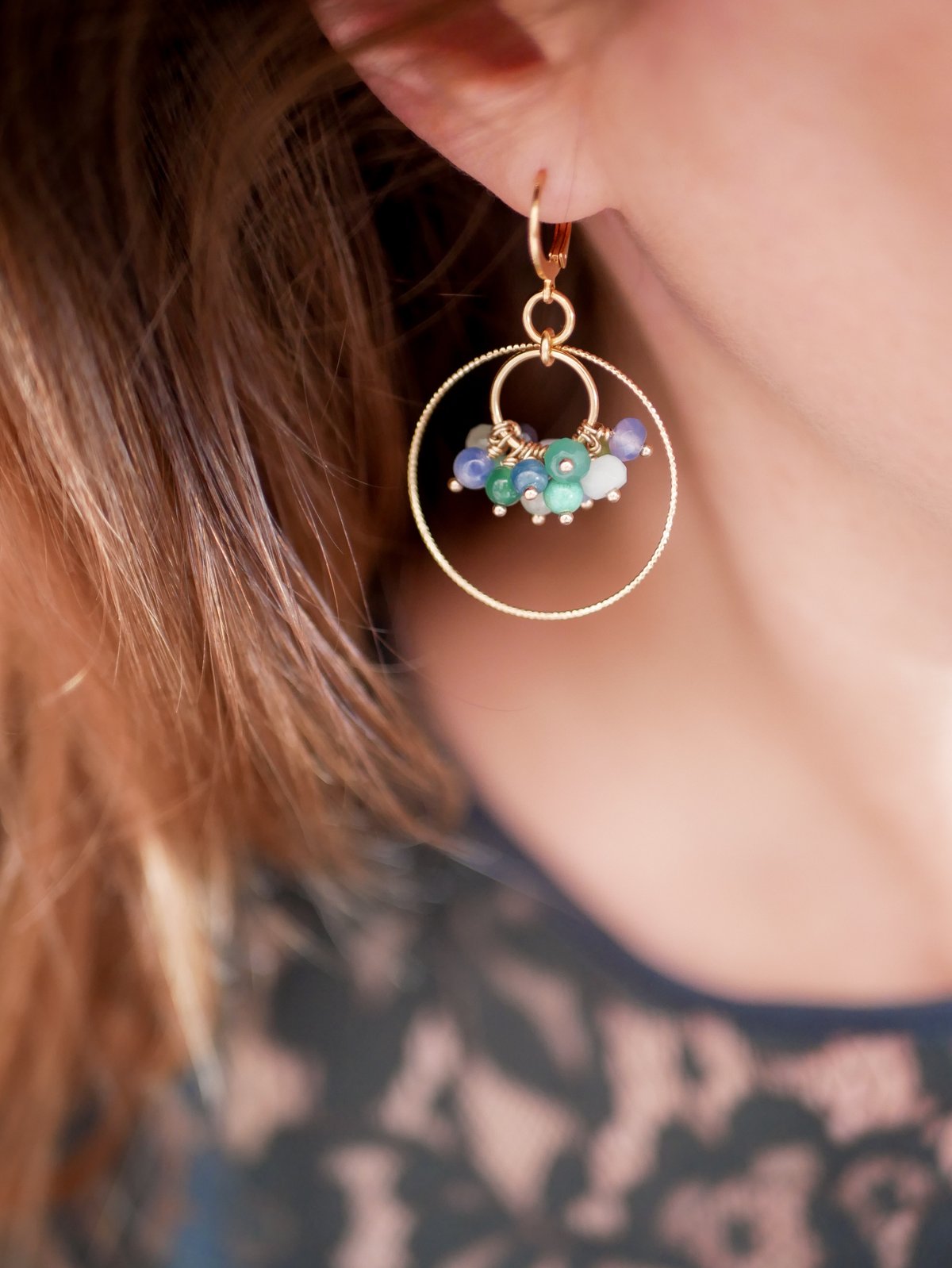 Image of Grandes Boucles d'Oreilles FIGUÉA Bleu/Vert