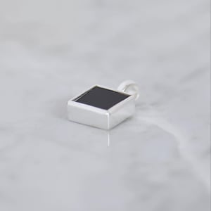 Image of Black Agate flat square cut silver necklace