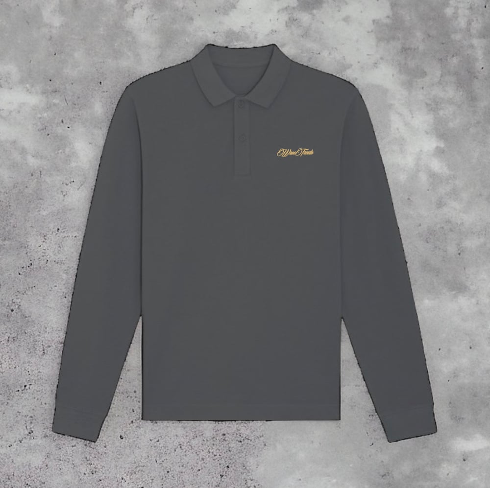 Image of GREY GOLD SIGNATURE LONG SLEEVE POLO