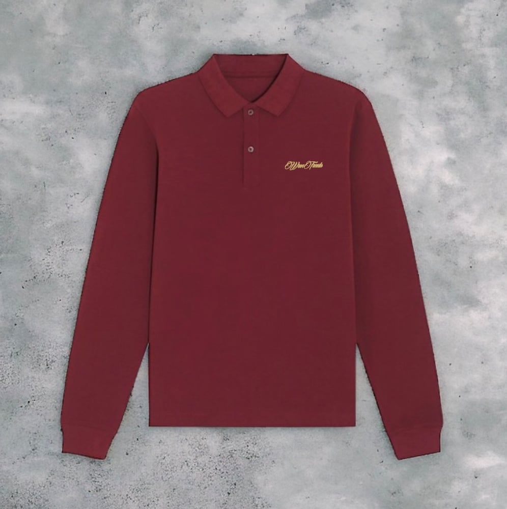 Image of BURGUNDY GOLD SIGNATURE LONG SLEEVE POLO