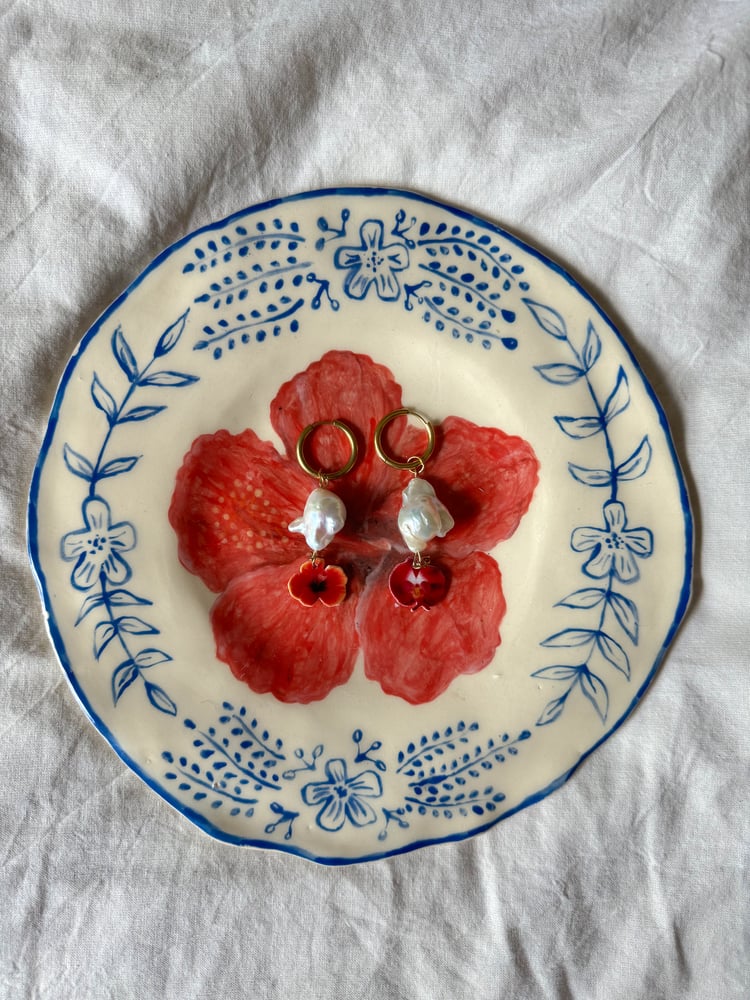 Image of red rose hibiscus plate