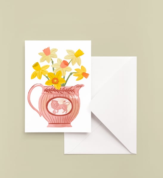 Image of Lusterware Pitcher With Daffodils Greeting Card