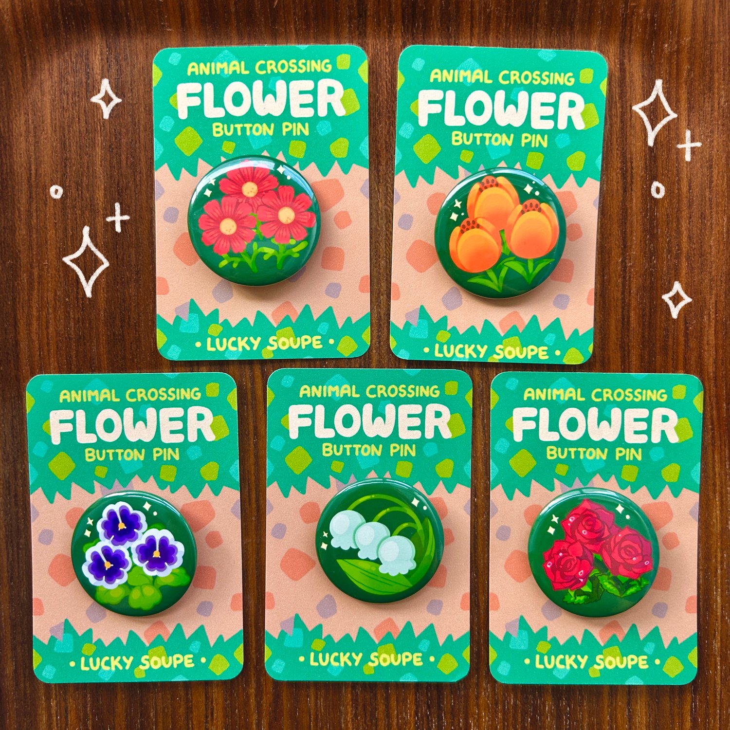 Animal Crossing Flower Button Pins