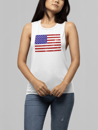 Image 1 of USA Flag Distressed - Tank, Flowy Swoop Ladies’ Muscle Tank from PatriotsCo.com