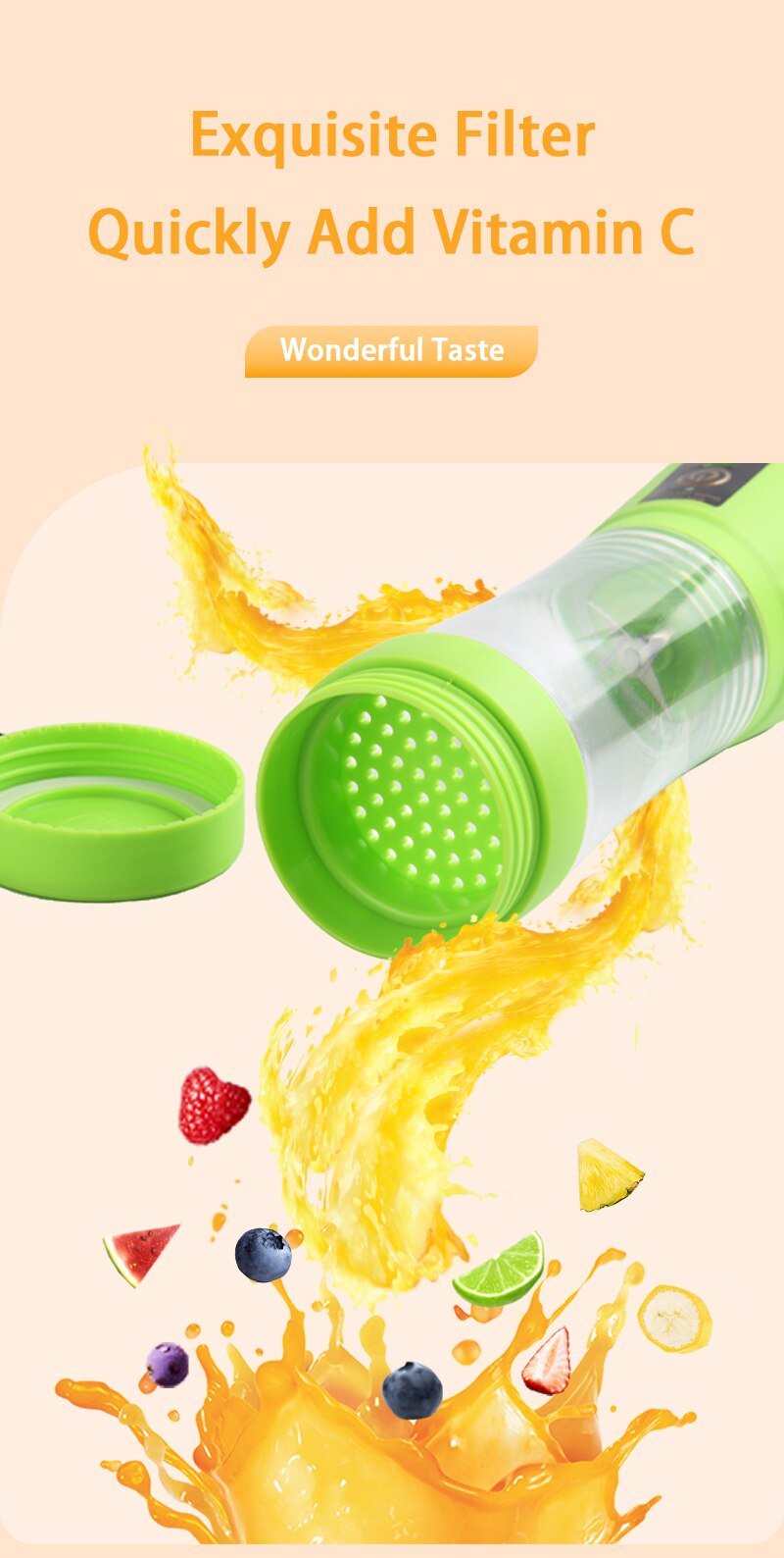 Portable Fruit Juice Blenders Summer Personal Electric Mini Bottle Home USB 6 Blades Juicer Cup