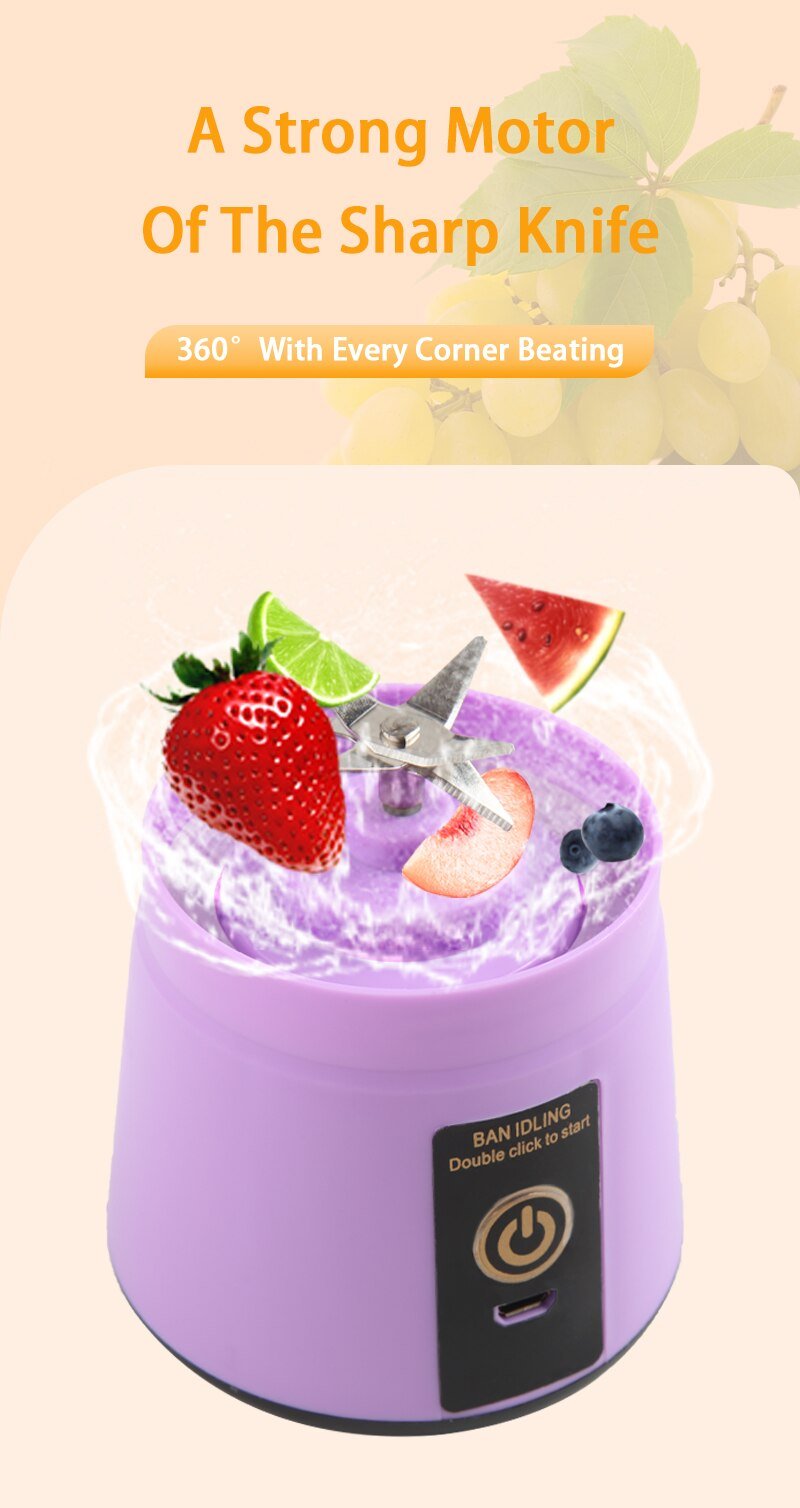 Portable Fruit Juice Blenders Summer Personal Electric Mini Bottle Home USB 6 Blades Juicer Cup