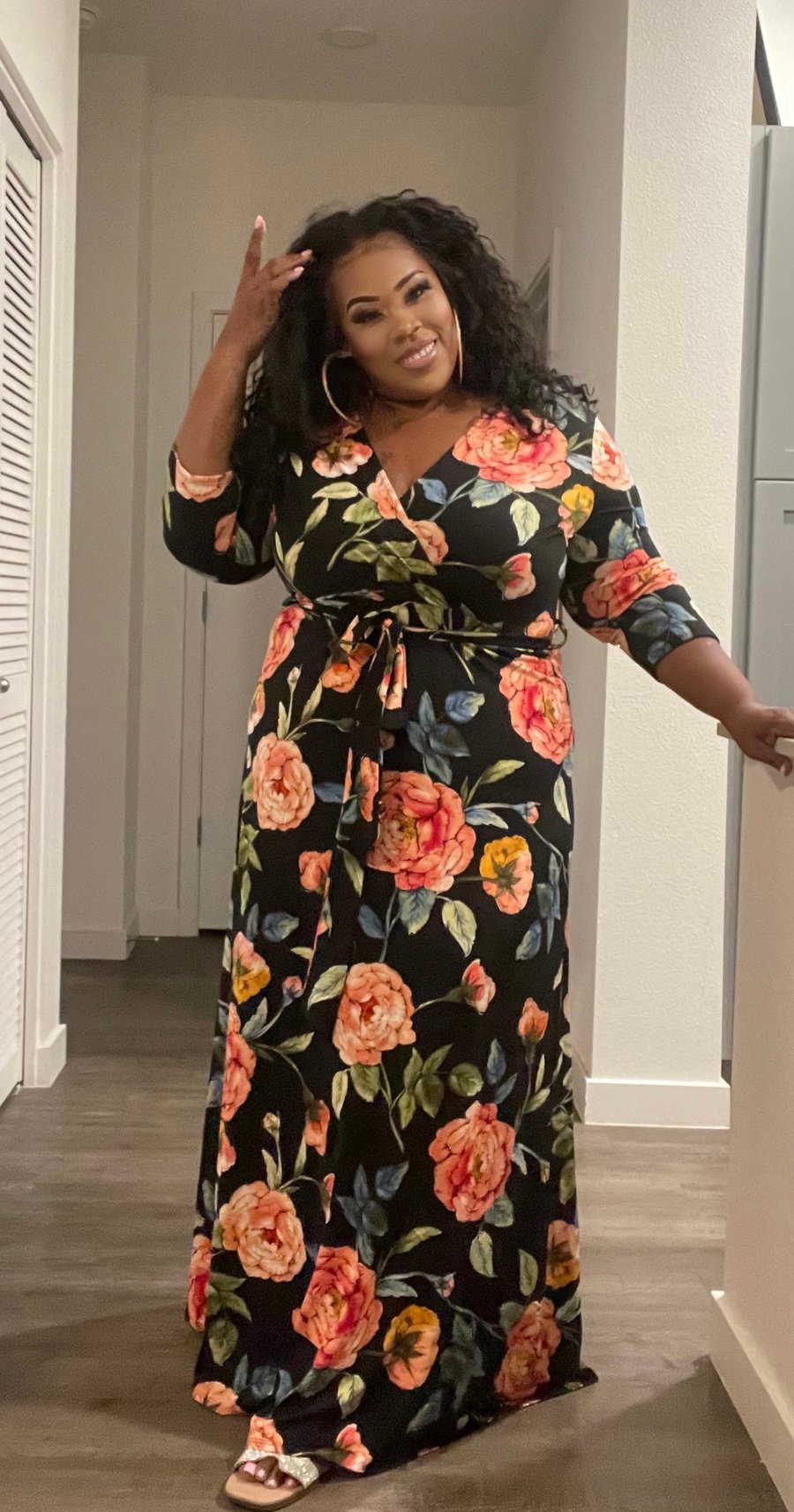 Image of 3PACK PLUS SIZE BLACK FLORAL MAXI DRESS