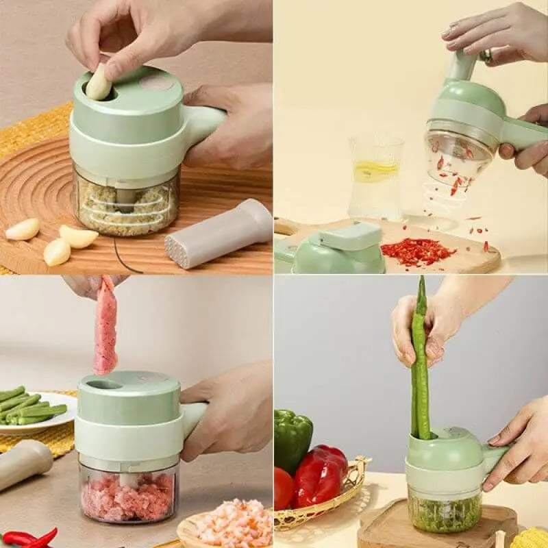 4 in 1 Handheld Electric Vegetable Slicer USB Rechargeable Portable Food Processor Garlic Chili Onio