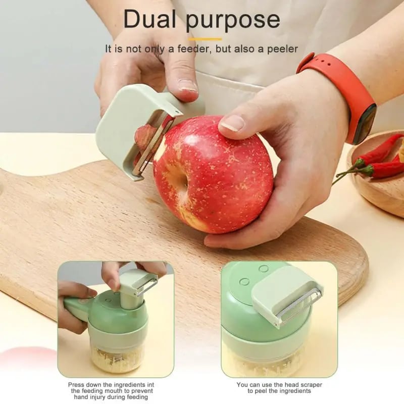 4 in 1 Handheld Electric Vegetable Slicer USB Rechargeable Portable Food Processor Garlic Chili Onio