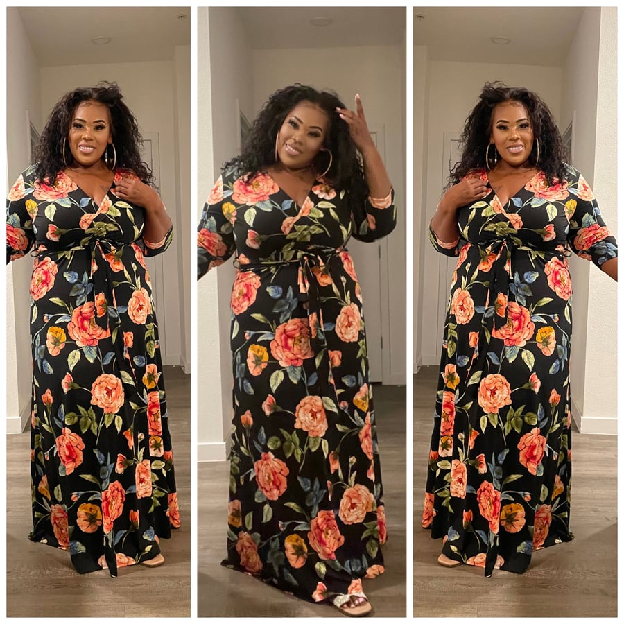 Image of 3PACK PLUS SIZE BLACK FLORAL MAXI DRESS