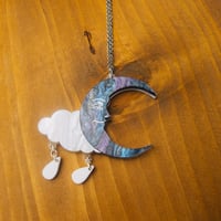 Image 2 of * NEW * Moon & Clouds Necklace with Raindrops by Cherry Moonlight Co.