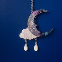 Image 4 of * NEW * Moon & Clouds Necklace with Raindrops by Cherry Moonlight Co.