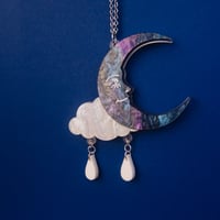 Image 4 of Moon & Clouds Necklace with Raindrops by Cherry Moonlight Co.