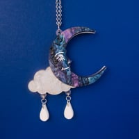 Image 1 of Moon & Clouds Necklace with Raindrops by Cherry Moonlight Co.
