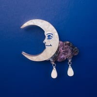 Image 1 of * NEW * Moon & Clouds Brooch with Raindrops by Cherry Moonlight Co.