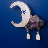 Image 3 of * NEW * Moon & Clouds Brooch with Raindrops by Cherry Moonlight Co.