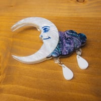 Image 2 of * NEW * Moon & Clouds Brooch with Raindrops by Cherry Moonlight Co.
