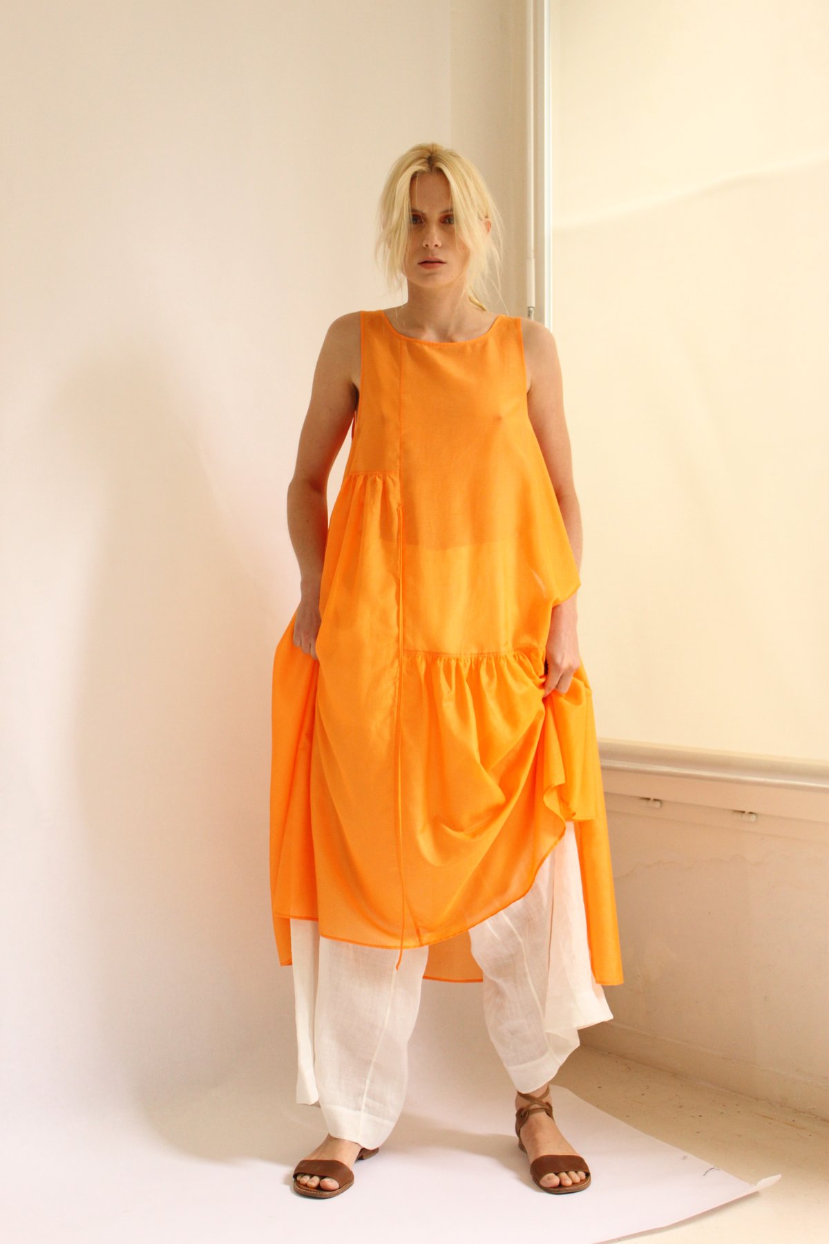 Archive- Cotton silk asymmetric gathered summer dress