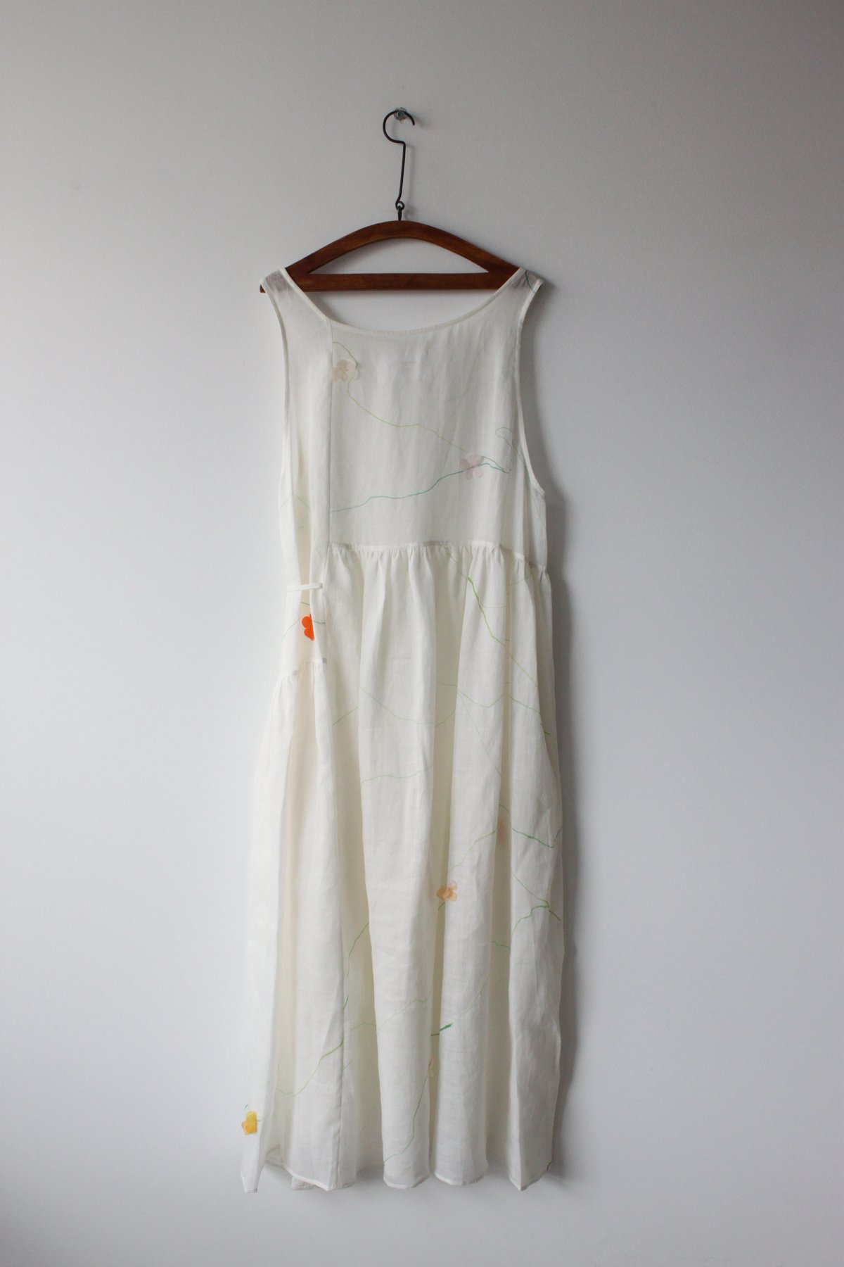 Archive-Ramie hand painted asymmetric gathered dress