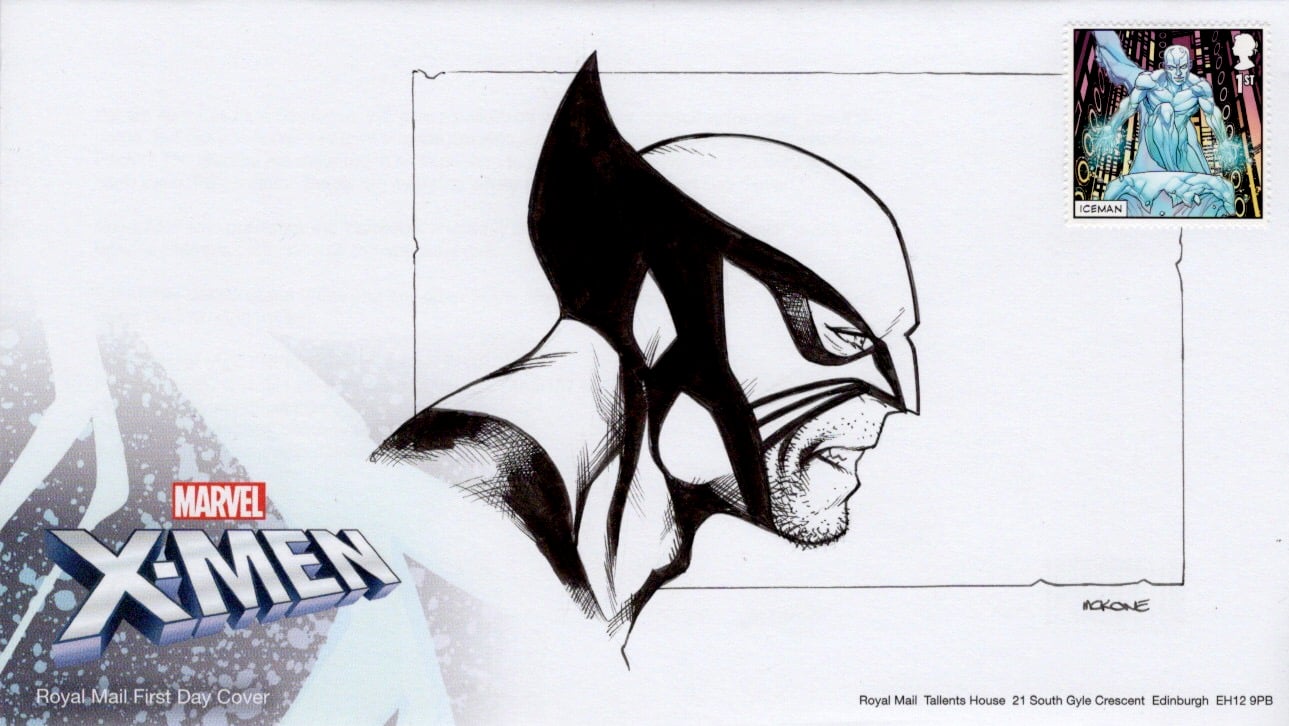 Image of Royal Mail: X-Men First Day Envelope (w/ WOLVERINE Sketch and ICEMAN Stamp)