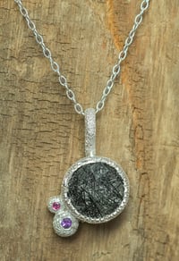 Image 1 of Recycled silver pendant with tourmalated quartz, amethyst and sapphire