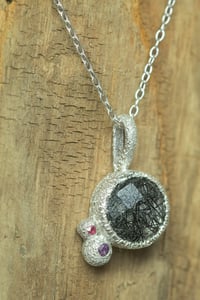 Image 2 of Recycled silver pendant with tourmalated quartz, amethyst and sapphire