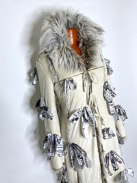 Image 2 of 🎀 ANGEL CAPSULE 🎀 UNIQUE PIECE VINTAGE FAKE FUR COAT CUSTOMIZED WITH GAZETTE PRINT BOWS