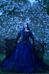 Image 1 of Blue black princess gothic wedding gown dress lace