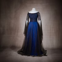 Image 2 of Blue black princess gothic wedding gown dress lace